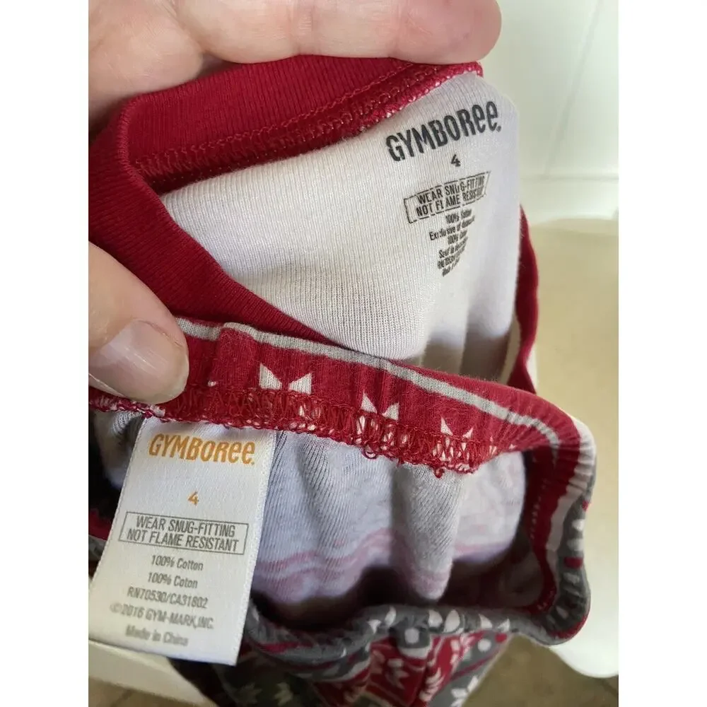 Gymboree‎ Unisex Pajamas Sz 4 Gymmies Howl-idays 2 Pc Red Gray White Dogs
